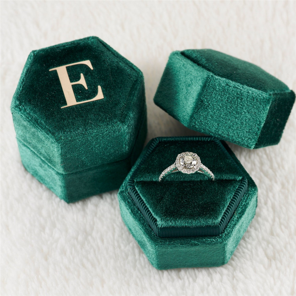Monogram Custom Case - Grün Hexagon Samt Ring Box Benutzerdefinierte
