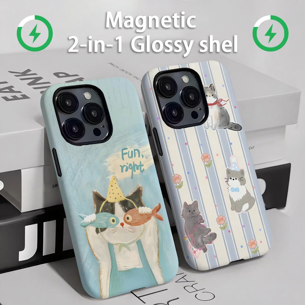 Apple Iphone 15 Pro Max - Niedliche Katzen und Hunde Handyhülle Magnetisch
